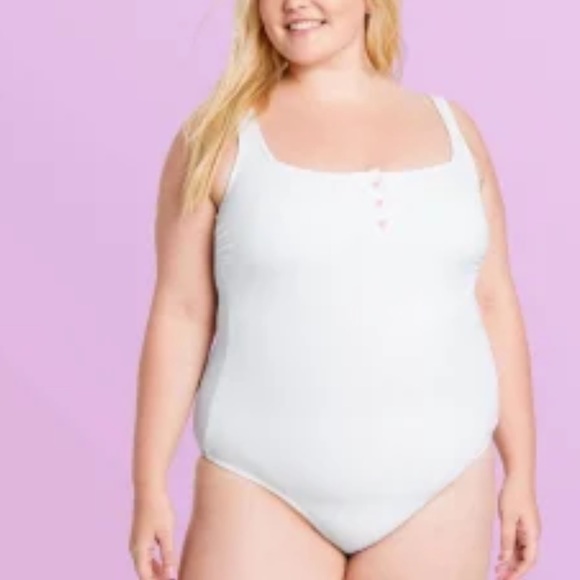 Stoney Clover Lane LIMITED EDITION Ribbed Henley One Piece Swimsuit in White - Picture 1 of 12